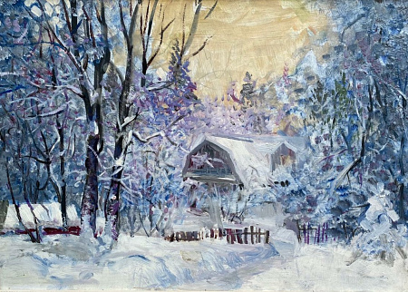 Winter in Abramtsevo village. V.Tereshenko. 2018. Oil on hardboard.