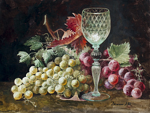 Venetian wineglass with red grapes